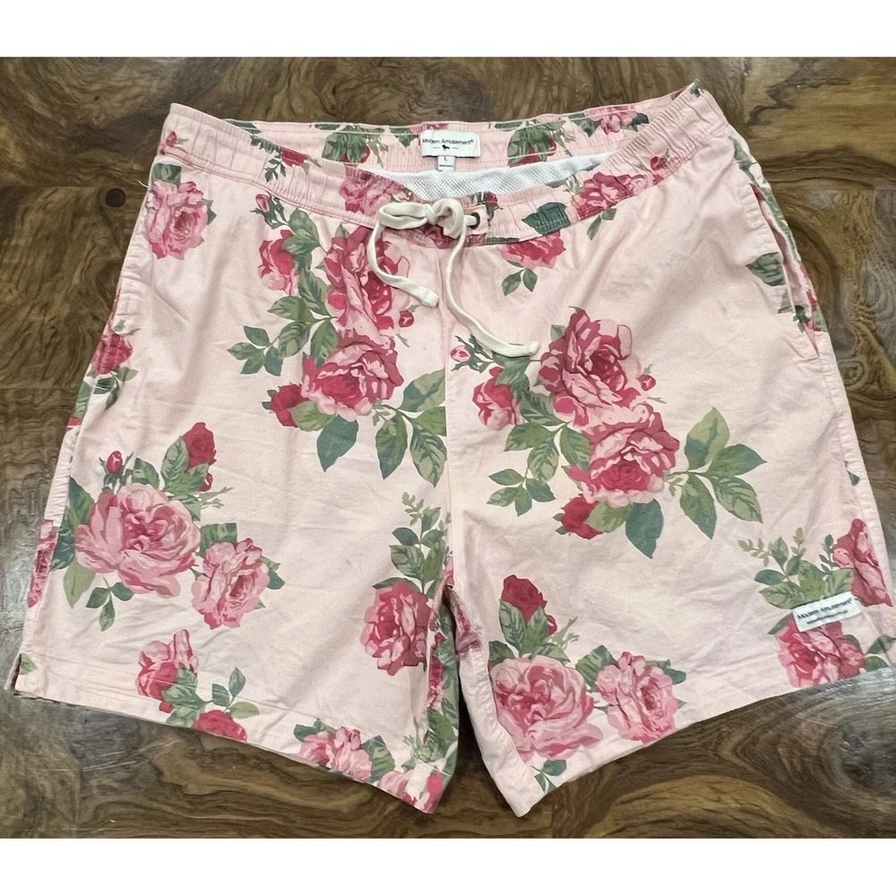 Modern Amusement Swim Trunks Men L Pink Floral Rose Good 5.5 Inseam Mesh Lining